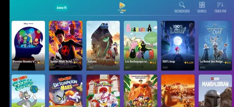 Catalogue de contenus pour enfants avec recherche, genres et tri.