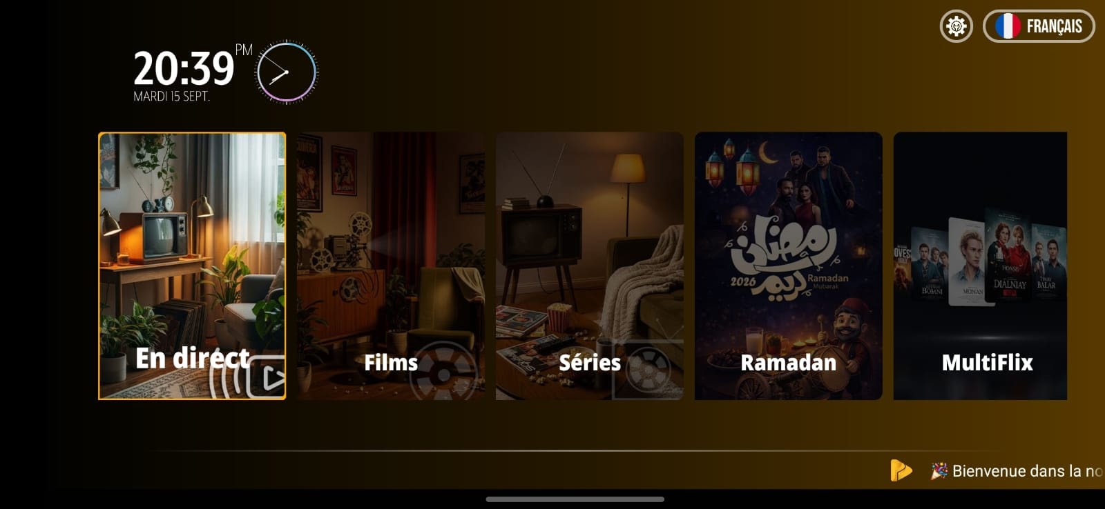 Interface WIPLAY affichée sur un téléviseur